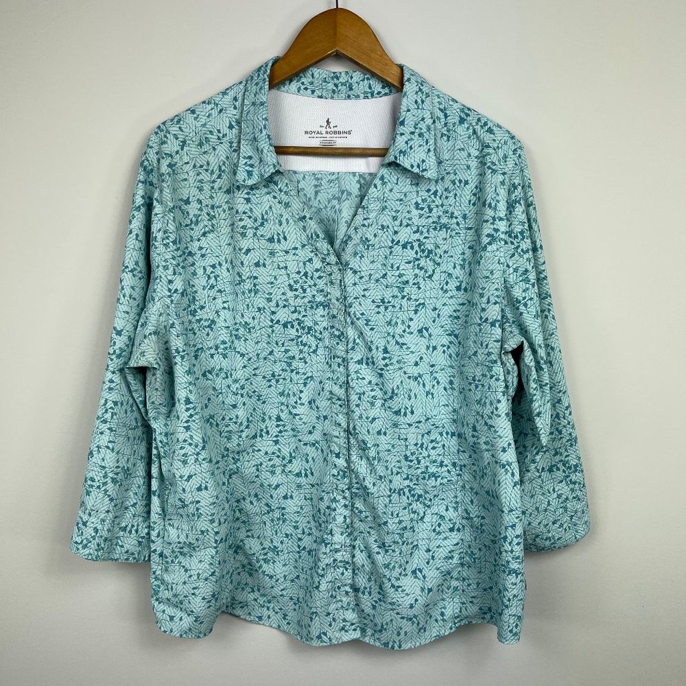 Royal Robbins Shirt Blue Size XXL Snap Button Roll Tab Sleeve Quick Dry Hiking